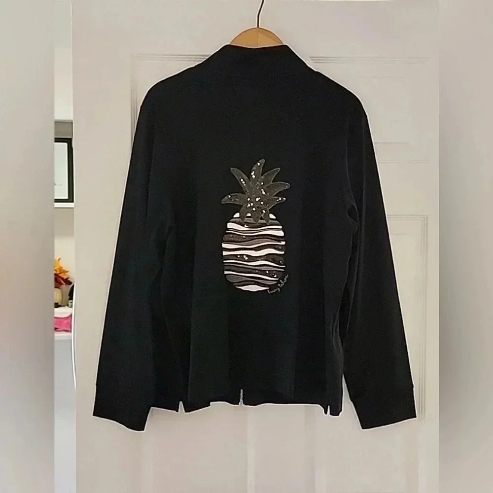Tommy Bahama Pineapple Full Zip, Light weight sweater, Color; Black Size; XS - Picture 2 of 4